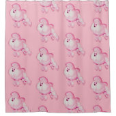 レトロのピンクのプードルのシャワー・カーテン シャワーカーテン (正面)