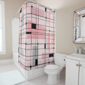 レトロのピンクの格子およびスターバストのシャワー・カーテン シャワーカーテン (インサイチュ)