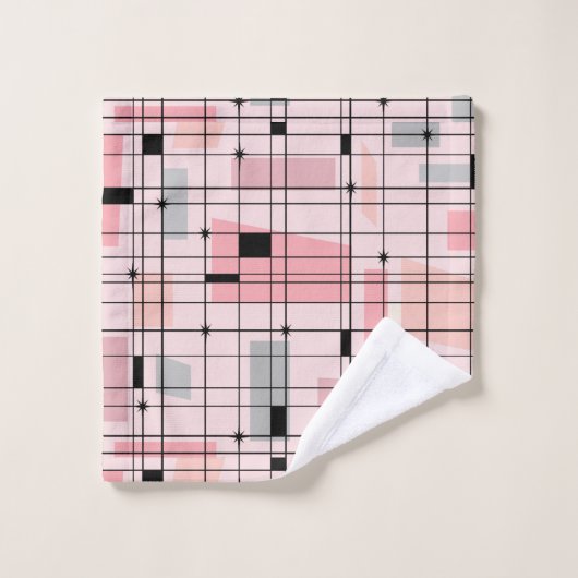 レトロのピンクの格子およびスターバストタオルセット バスタオルセット (ウォッシュタオル)