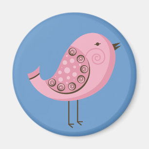 レトロのピンクの鳥 マグネット