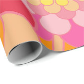 レトロのピンクの黄色い調子の花柄パターン ラッピングペーパー (ロールコーナー)