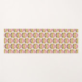 レトロのピンク及び紫色の花パターン ヨガマット (正面(横))