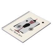 レトロのピンク及び黒い服の型枠のマネキンのノート ノートブック (左側)