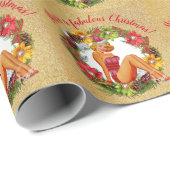 レトロのピンナップのリースのすばらしいクリスマス ラッピングペーパー (ロールコーナー)