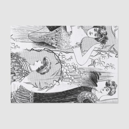 レトロのファッションのイラストレーションのコラージュ 薄葉紙 (正面)