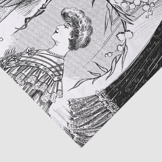 レトロのファッションのイラストレーションのコラージュ 薄葉紙 (詳細)