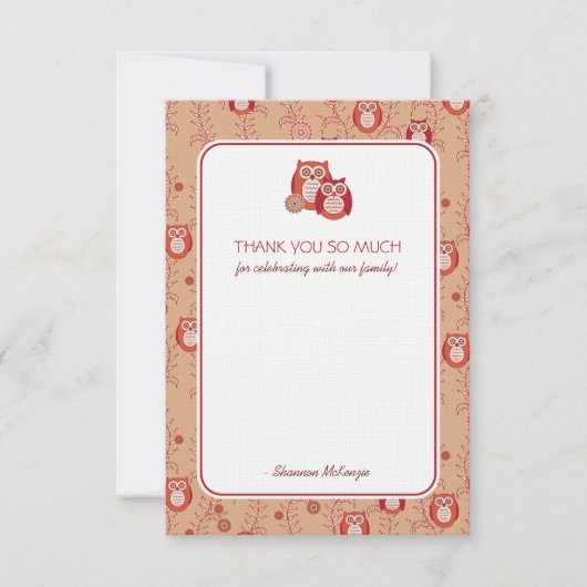 レトロのフクロウは平らなカード感謝していしています ノートカード (正面)