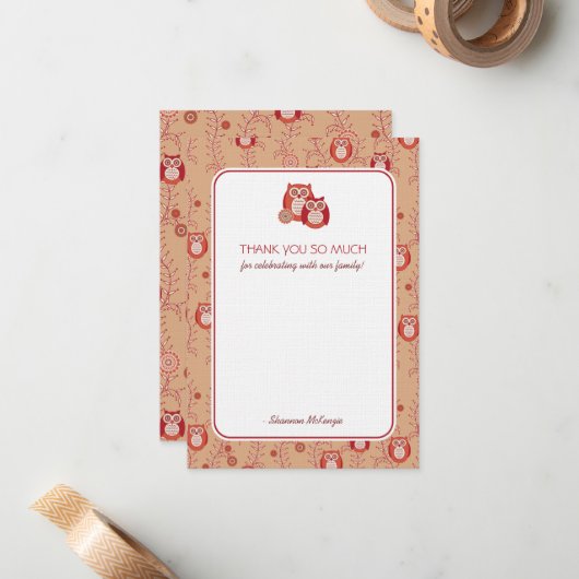 レトロのフクロウは平らなカード感謝していしています ノートカード (正面/裏面インサイチュ)