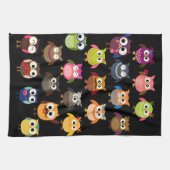 レトロのフクロウパターン キッチンタオル (横)