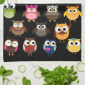 レトロのフクロウパターン キッチンタオル (折り畳み)