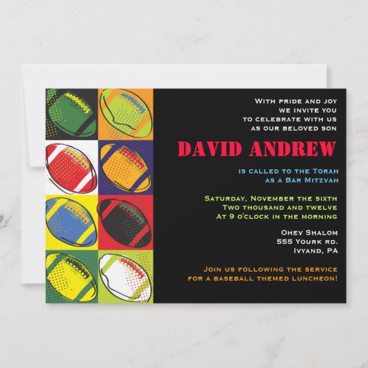 レトロのフットボールのテーマのバーのバルミツワーの招待状 招待状 (正面)