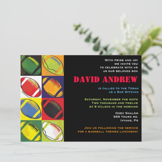 レトロのフットボールのテーマのバーのバルミツワーの招待状 招待状 (スタンド正面)
