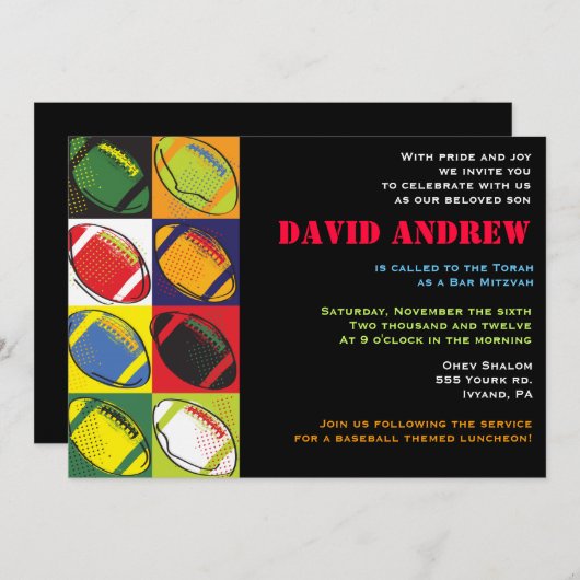 レトロのフットボールのテーマのバーのバルミツワーの招待状 招待状 (正面/裏面)