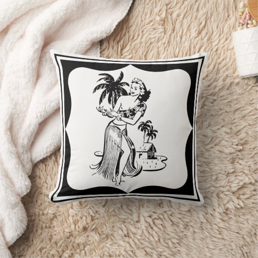 レトロのフラのダンサーの熱帯Tikiの島のヤシの木 クッション (ブランケット)