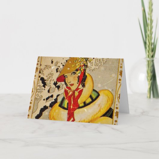 レトロのフラッパーのクリスマスの挨拶 シーズンカード (正面)