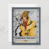 レトロのフラッパーのクリスマスの挨拶 シーズンポストカード (正面/裏面)