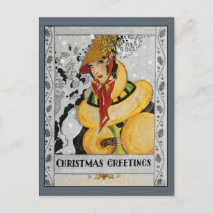 レトロのフラッパーのクリスマスの挨拶 シーズンポストカード