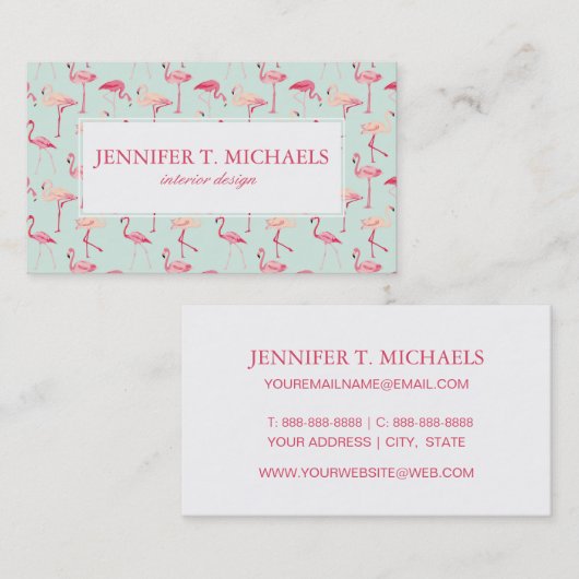 レトロのフラミンゴパターン|モノグラム 名刺 (正面/裏面)
