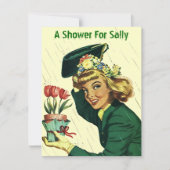 レトロのブライダル・シャワーの発表の招待状を雨が降ること 招待状 (正面)