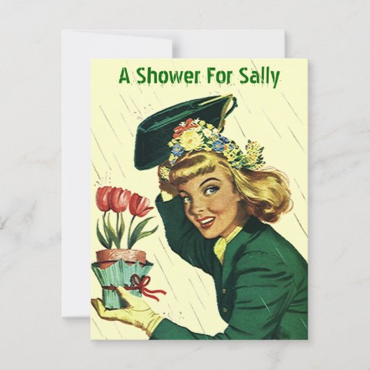 レトロのブライダル・シャワーの発表の招待状を雨が降ること 招待状 (正面)