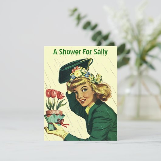 レトロのブライダル・シャワーの発表の招待状を雨が降ること 招待状 (スタンド正面)