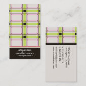 レトロのプレッピーな格子縞の名刺(ライムかピンク) 名刺 (正面/裏面)