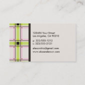 レトロのプレッピーな格子縞の名刺(ライムかピンク) 名刺 (裏面)