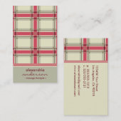 レトロのプレッピーな格子縞の名刺(銀かピンク) 名刺 (正面/裏面)