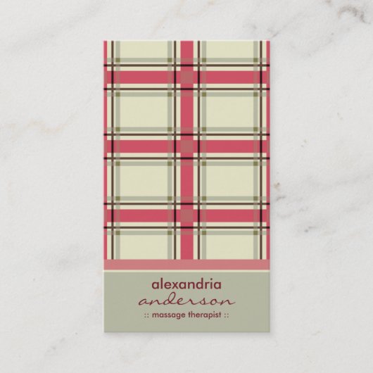 レトロのプレッピーな格子縞の名刺(銀かピンク) 名刺 (正面)