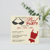 レトロのプールのパーティの招待状の水着及びサングラス 招待状 (スタンド正面)