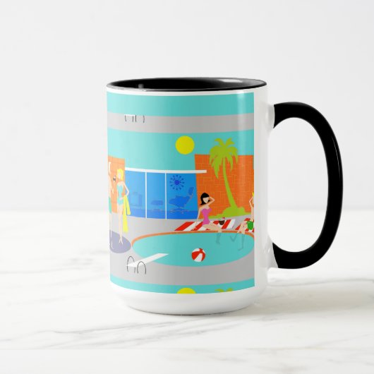 レトロのプールを囲んでのパーティの信号器のマグ マグカップ (右)