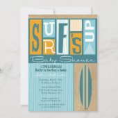 レトロのベビーシャワーの招待状の上の波 招待状 (正面)
