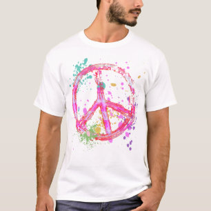レトロのペンキの(ばちゃばちゃ)跳ねるのピースサイン Tシャツ