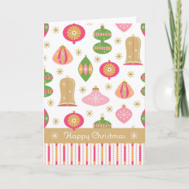 レトロのボーブル/オーナメントクリスマスカード – ピンク サンキューカード