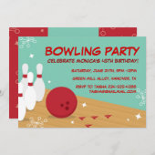 レトロのボーリングのバースデーパーティ招待状 招待状 (正面/裏面)