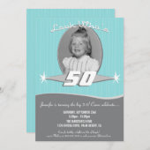 レトロのマイル標石の誕生会の写真の招待状 招待状 (正面/裏面)