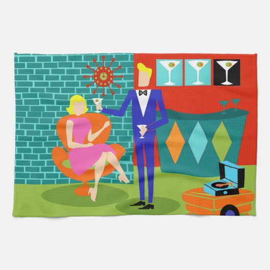 レトロのマルティーニのカップルの台所タオル キッチンタオル (横)