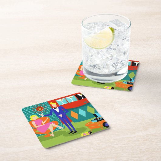 レトロのマルティーニのカップルの紙のコースター スクエアペーパーコースター (インサイチュ)