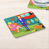 レトロのマルティーニのカップルの紙のコースター スクエアペーパーコースター (アングル)