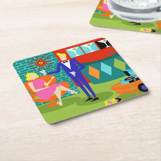 レトロのマルティーニのカップルの紙のコースター スクエアペーパーコースター (アングル)