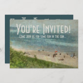 レトロのミシガン湖のビーチのパーティの招待状 招待状 (正面/裏面)