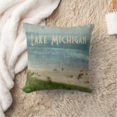 レトロのミシガン湖の海岸線のビーチの装飾用クッション クッション (ブランケット)