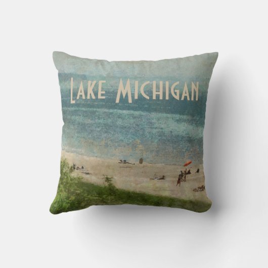 レトロのミシガン湖の海岸線のビーチの装飾用クッション クッション (裏面)