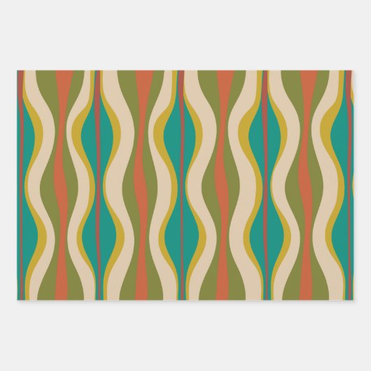 レトロのミッドセンチュリーカラーのバイブパタモダンーン ラッピングペーパーシート (正面)