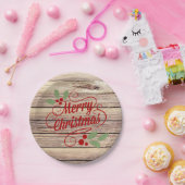 レトロのメリークリスマスのタイポグラフィの樺の木木 ペーパープレート (パーティー)