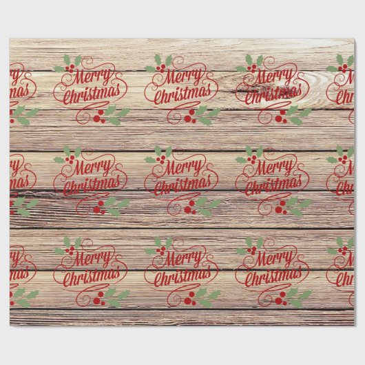 レトロのメリークリスマスのタイポグラフィの樺の木木 ラッピングペーパー (フラット)