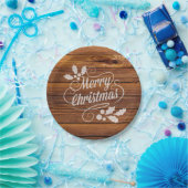 レトロのメリークリスマスのタイポグラフィの納屋木 ペーパープレート (パーティー)