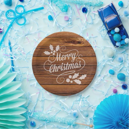 レトロのメリークリスマスのタイポグラフィの納屋木 ペーパープレート (パーティー)