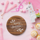 レトロのメリークリスマスのタイポグラフィの納屋木 ペーパープレート (パーティー)