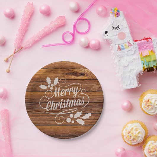 レトロのメリークリスマスのタイポグラフィの納屋木 ペーパープレート (パーティー)